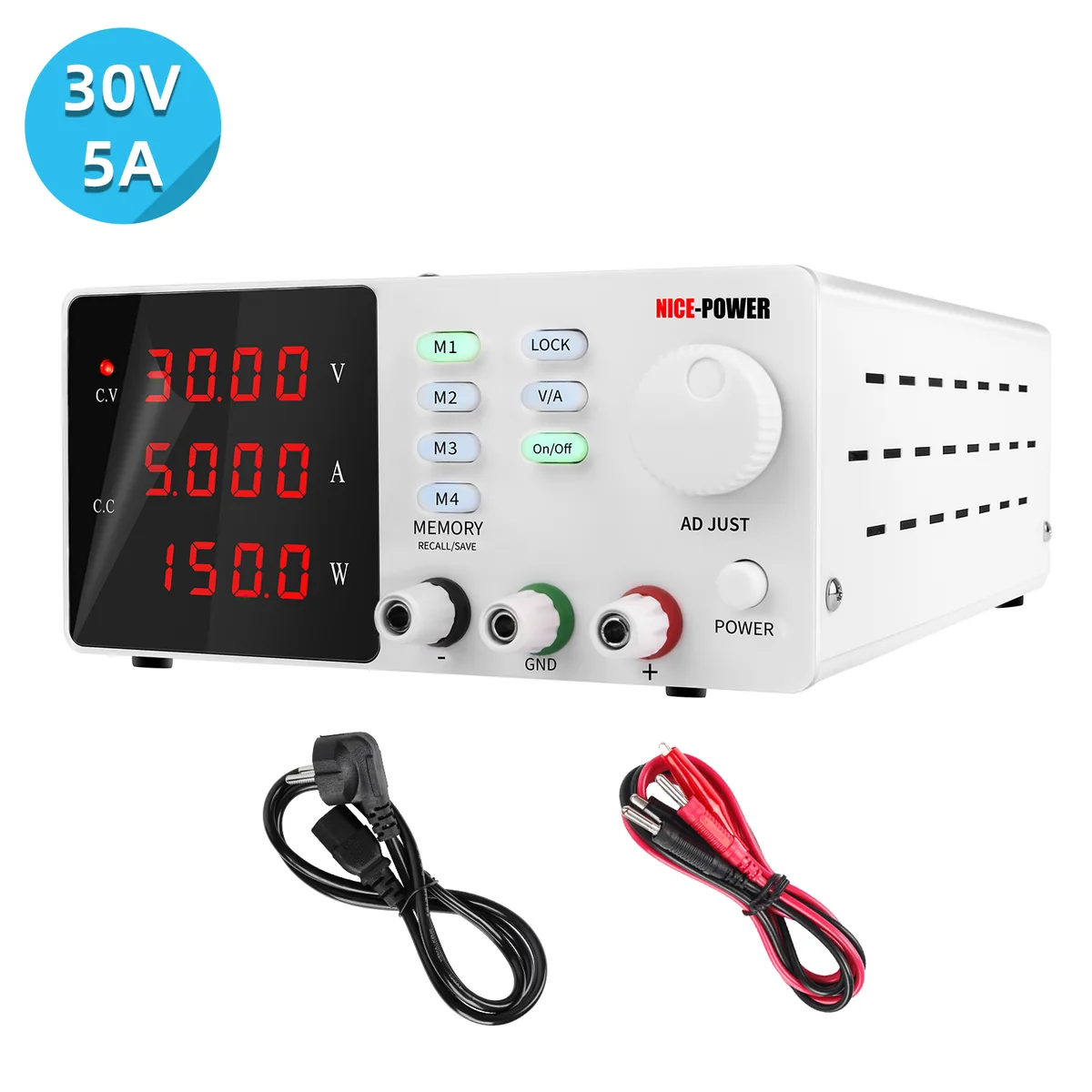 Программируемый источник питания Kuaiqu SPPS-S305 с 4-значный светодиодный цифровым дисплеем, 30В / 5А, цвет белый