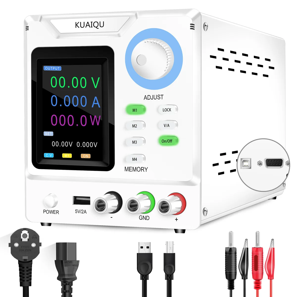 Регулируемый источник питания Kuaiqu SPPS-D1203-232 с цветным ЖК-цифровым дисплеем, 120В / 3А, цвет белый